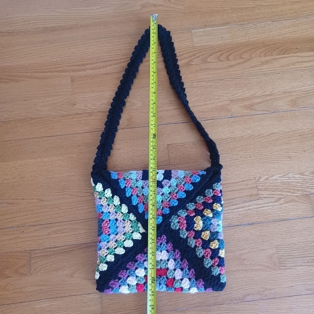 Granny Square Multicolor Crochet Shoulder Crossbody Bag Boho Hippy - Picture 12 of 12